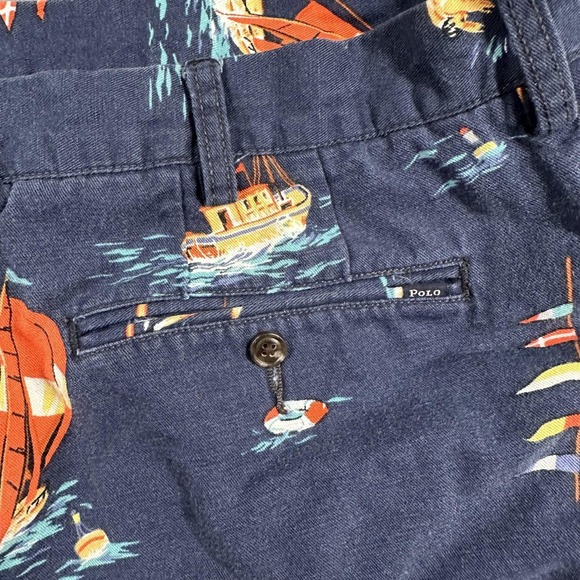 Polo Ralph Lauren Shorts Mens 36 Blue Nautical Sailboat Linen Blend 6" Classic - Picture 11 of 13